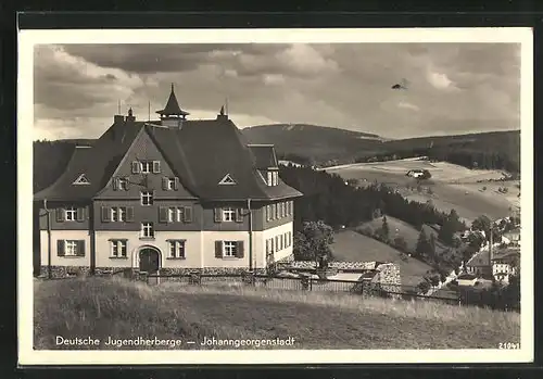 AK Johanngeorgenstadt, an der Deutschen Jugendherberge mit Blick ins Tal auf den Ort