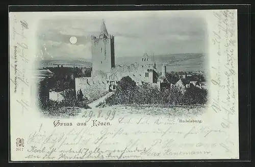 Mondschein-AK Kösen, an der Ruine der Rudelsburg