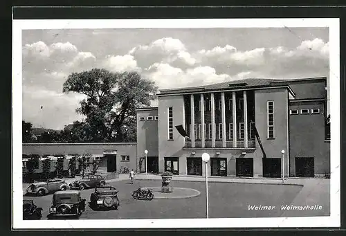 AK Weimar, Automobile vor der Weimarhalle