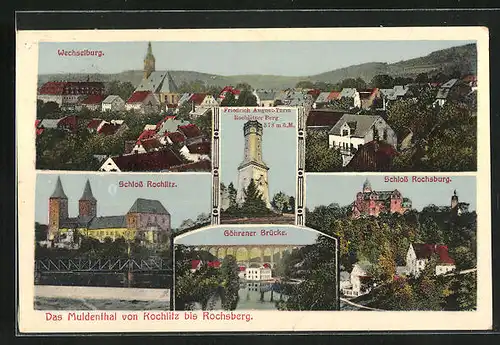 AK Wechselburg, Ortsansicht, Schloss Rochsburg, Schloss Rochlitz