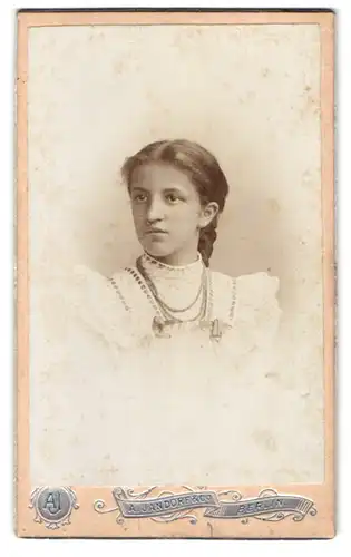 Fotografie A. Jandorf & Co., Berlin, Belle-Alliance-Strasse 1, Junge Frau mit geflochtenem Haar