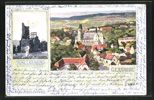 Künstler-AK Gernrode, Ruine Lauenburg, Gesamtansicht