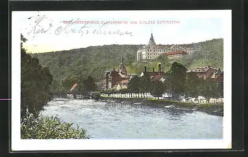 AK Gera-Untermhaus, Ortspartie mit Blick auf Schloss Osterstein