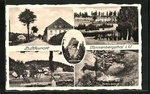 AK Tannenbergsthal i. V., Strassenpartie mit Sanatorium und Gemeindeamt