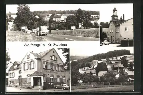 AK Wolfersgrün Kr. Zwickau, Strassenpartie mit Rathaus