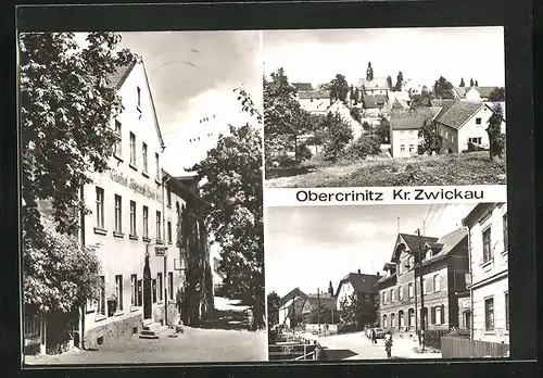AK Obercrinitz Kr. Zwickau, Strassenpartie mit Gasthaus und Postamt