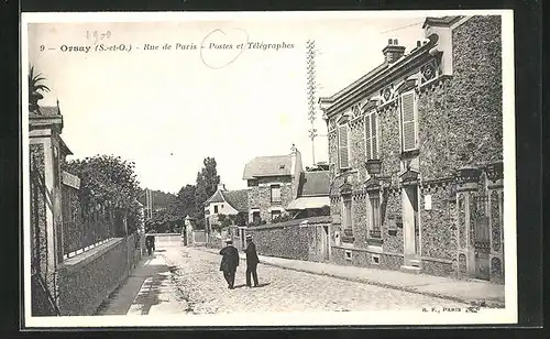 AK Orsay, Rue de Paris, Postes et Télégraphes