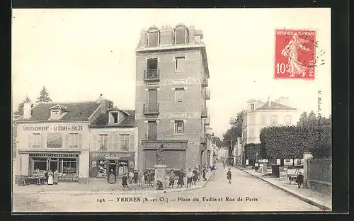 AK Yerres, Place du Taillis et Rue de Paris
