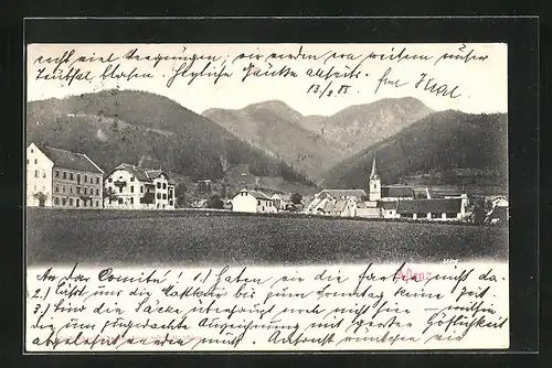 AK Aflenz, Panorama mit Kirchturm