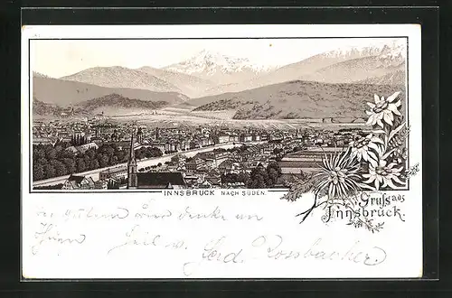 Lithographie Innsbruck, Gesamtansicht in Richtung Süden