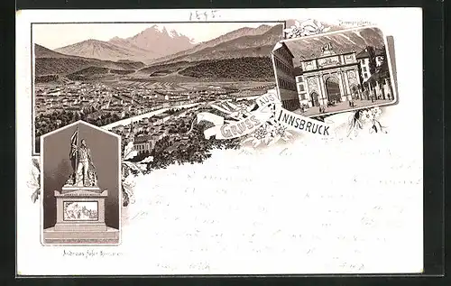 Lithographie Innsbruck, Andreas-Hofer-Monument, Triumphpforte, Teilansicht