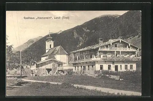 AK Landl, Gasthaus Kramerwirt mit Kirche