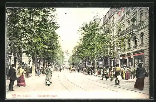 AK Zürich, Geschäftiges Treiben in der Bahnhofstrasse