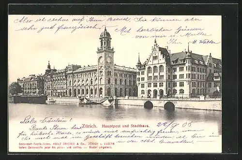 AK Zürich, Hauptpost und Stadthaus
