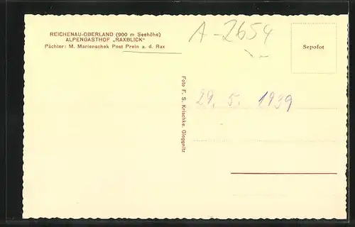 AK Prein a. d. Rax, Restaurant Alpengasthof Raxblick