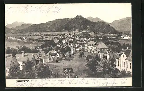 Künstler-AK Pernitz, Ortsansicht mit Kirche