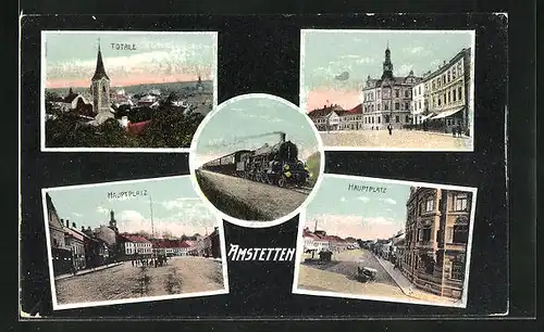 AK Amstetten, Hauptplatz, Totalansicht, Eisenbahn