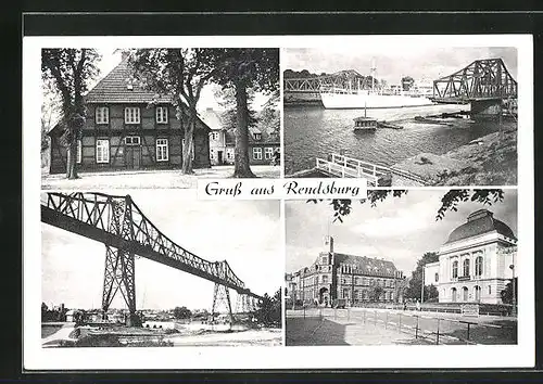 AK Rendsburg, Ortspartie, Jugendherberge Rotenhof, Kanalhochbrücke