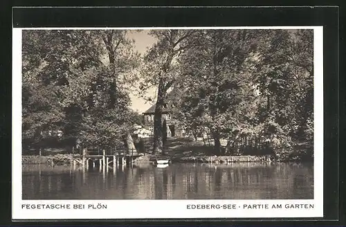 AK Plön, Gasthaus Zur Fegetasche, Edeberg-See mit Anlegestelle