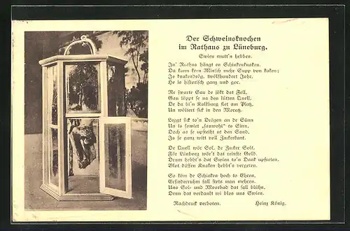 AK Lüneburg, Innenansicht Rathaus, Der Schweinsknochen, Gedicht