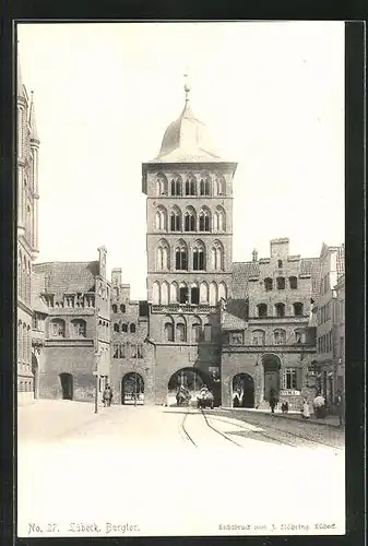 AK Lübeck, Burgtor mit Kutschen