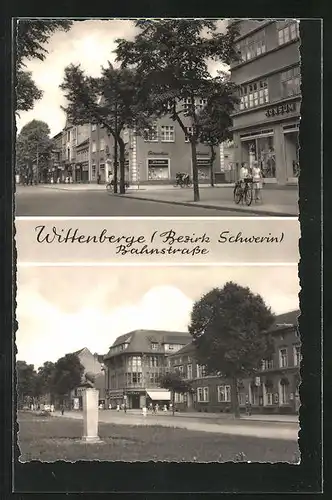 AK Wittenberge, Bahnstrasse mit Geschäften