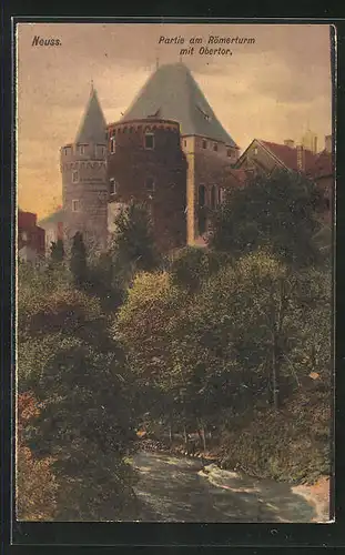 AK Neuss a. Rh., Obertor mit Römerturmpartie