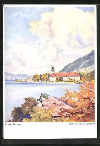 Künstler-AK Tegernsee, Schloss Tegernsee im Herbst