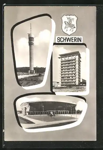 AK Schwerin, Stadion, Fernsehturm und Wohnhaus