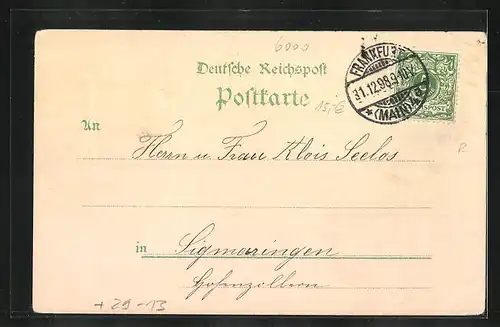 Winter-Lithographie Frankfurt am Main, Silvesternacht auf der Zeil