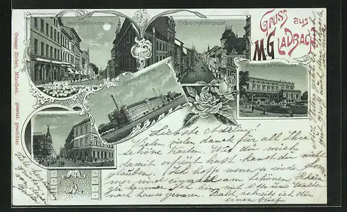 Mondschein-Lithographie Mönchen Gladbach, Actien-Spirmerei, Bahnhofstrasse, Erholung