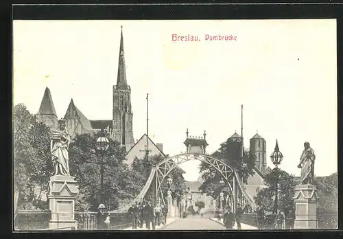 AK Breslau, Dombrücke mit Statuen