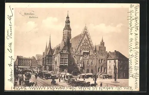 AK Breslau, Rathaus mit wildem Getummel