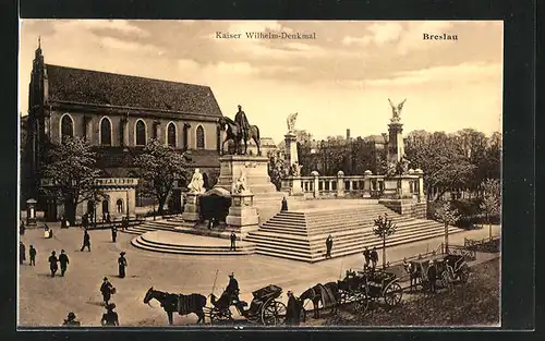 AK Breslau, Kaiser Wilhelm-Denkmal mit Passanten
