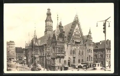AK Breslau, Rathaus mit Marktständen