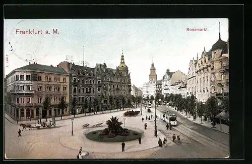 AK Frankfurt a. M., Rossmarkt mit Strassenbahn