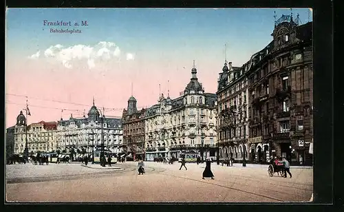 AK Frankfurt a. M., Bahnhofsplatz mit Apotheke und Strassenbahn