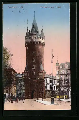 AK Frankfurt a. M., Eschenheimer Turm, Strassenbahn