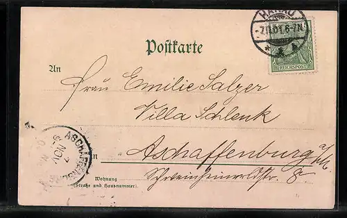 Lithographie Alt-Frankfurt, Uferpartie mit Dom und Brücke