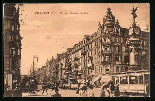 AK Frankfurt a. M., Kaiserstrasse mit Pension und Strassenbahn