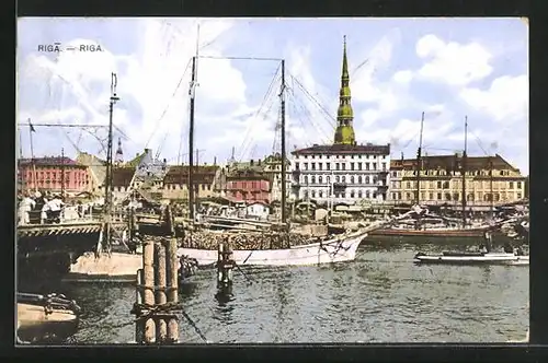 AK Riga, Hafenpartie mit Segelschiff