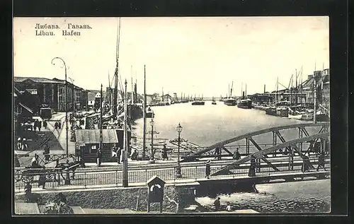 AK Libau, Hafenpartie mit Brücke