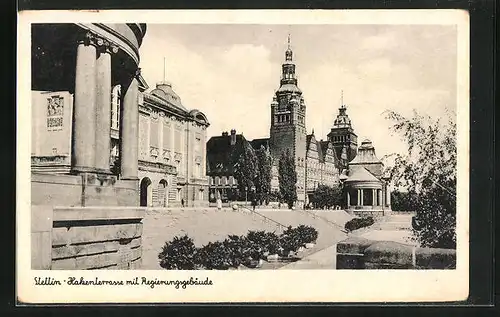 AK Stettin, Hakenterrasse mit Regierungsgebäude
