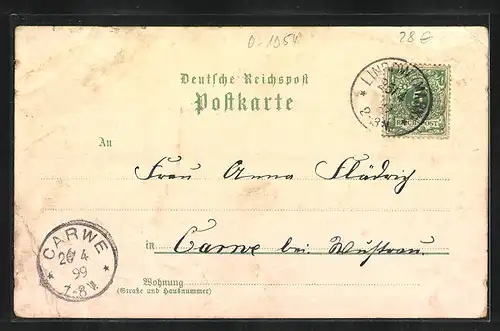 Lithographie Lindow i. M., Amt Lindow vom Wootz-See aus geseehn mit Kloster, Stadtkirche, Bahnhof