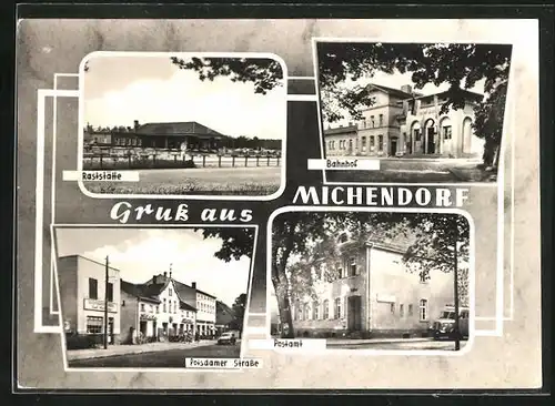 AK Michendorf, Raststätte, Bahnhof, Potsdamer Strasse, Postamt