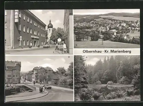AK Olbernhau, Hotel Stadt Olbernhau, Ortsansicht, Kögelbrücke, Pulvermühlenteich