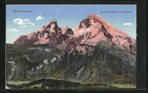AK Berchtesgaden, König Watzmann mit Familie, Berggesichter