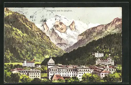 AK Interlaken, Stadt mit Jungfrau, Berggesicht, Berggesichter