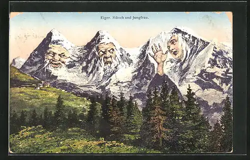 AK Berge Eiger, Mönch und Jungfrau mit Gesichtern, Berggesichter