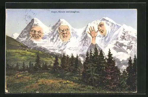 AK Berge Eiger, Mönch und Jungfrau mit Gesichtern, Berggesichter